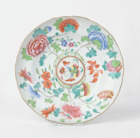 古玩陶瓷粉彩四季花卉紋花口盤拍賣，當前價格15000元