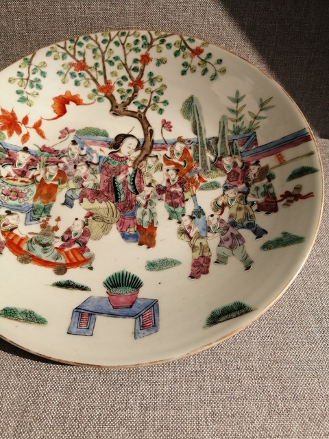 古玩陶瓷清光緒 ?粉彩仕女百子圖盤拍賣，當前價格13890元