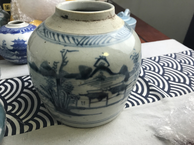 古玩陶瓷山水紋青花罐拍賣，當前價格12800元
