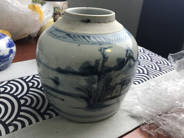 古玩陶瓷山水紋青花罐拍賣，當前價格12800元