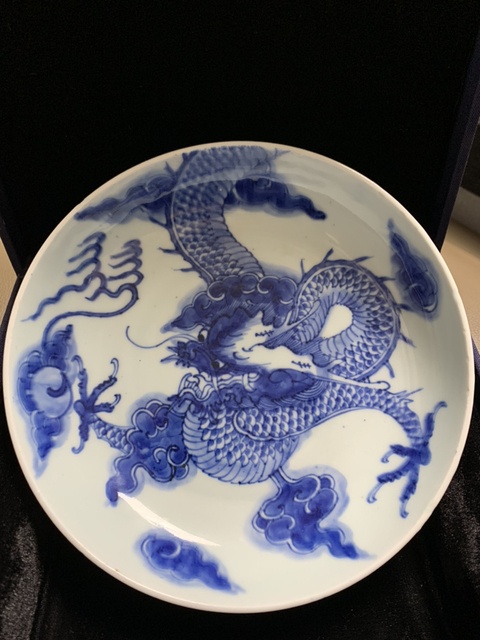 古玩陶瓷青花過墻龍紋盤拍賣，當前價格16800元