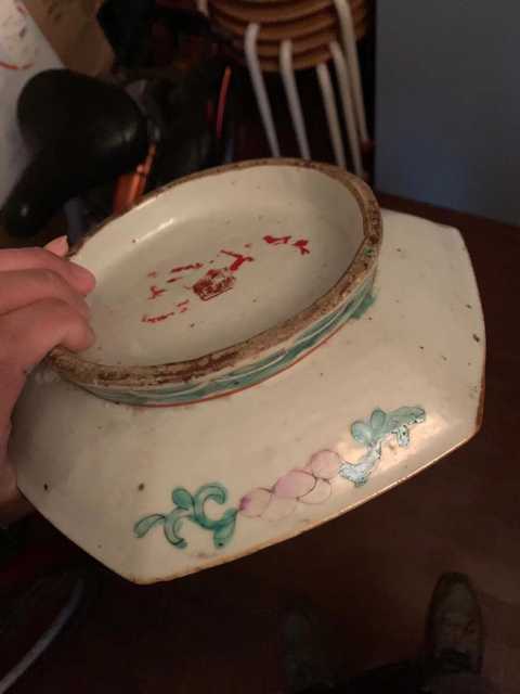 古玩陶瓷清末民初風格粉彩花卉紋供盤拍賣，當前價格9800元