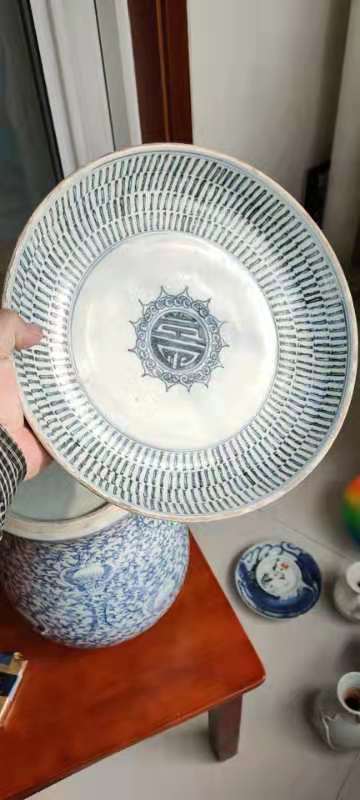 古玩陶瓷壽字紋青花盤拍賣，當前價格8500元