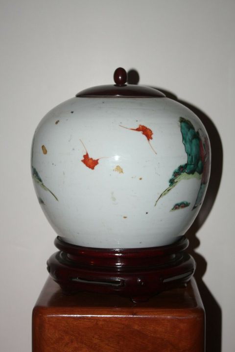 古玩陶瓷粉彩五子登科冠帶流傳紋西瓜罐拍賣，當前價格12600元