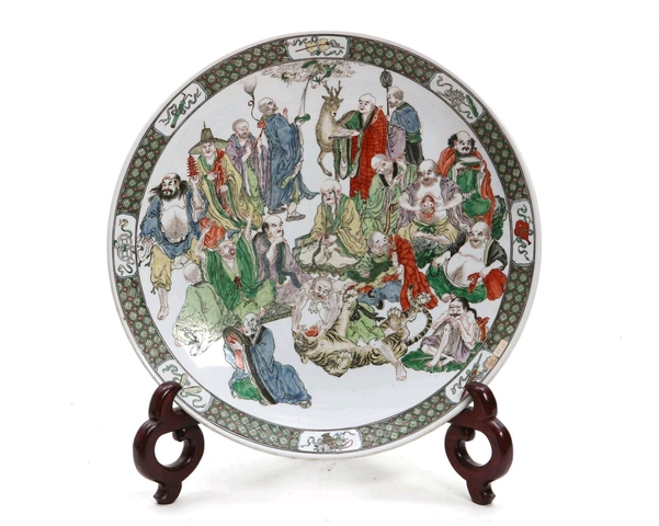 古玩陶瓷五彩十八羅漢紋大盤拍賣，當前價格14800元