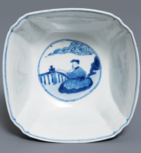 古玩陶瓷清康熙  青花西廂記人物故事圖花口碗拍賣，當前價格13800元