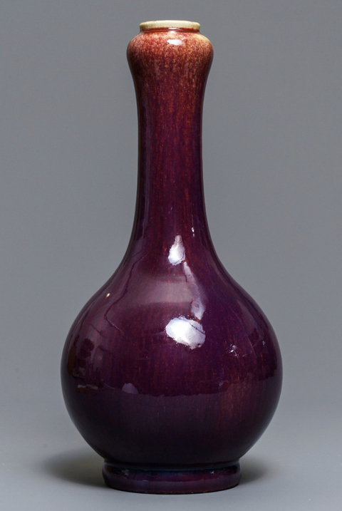 古玩陶瓷清中期  窯變釉蒜頭瓶拍賣，當(dāng)前價(jià)格10800元