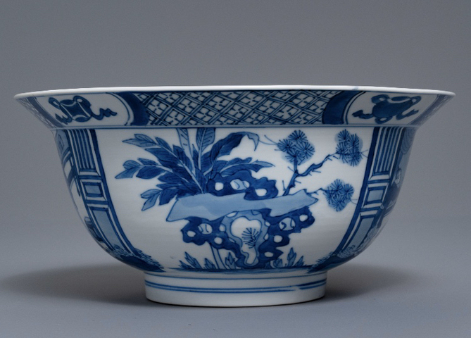 古玩陶瓷青花西廂記人物故事紋折沿碗拍賣，當前價格9500元