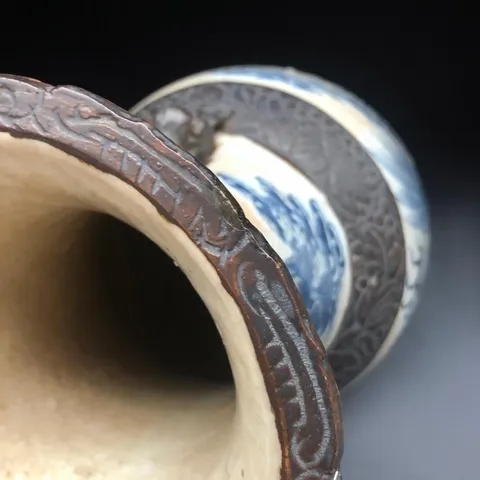 古玩陶瓷哥釉鐵銹紅工藝青花太師少師紋雙耳大瓶拍賣，當前價格8000元