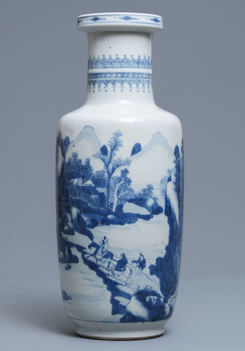 古玩陶瓷康熙青花山水人物紋棒槌瓶拍賣，當前價格13800元