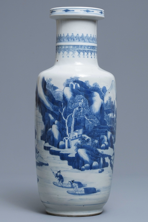 古玩陶瓷康熙青花山水人物紋棒槌瓶拍賣，當前價格13800元