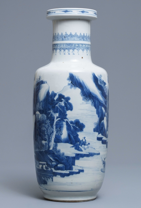 古玩陶瓷康熙青花山水人物紋棒槌瓶拍賣，當前價格13800元