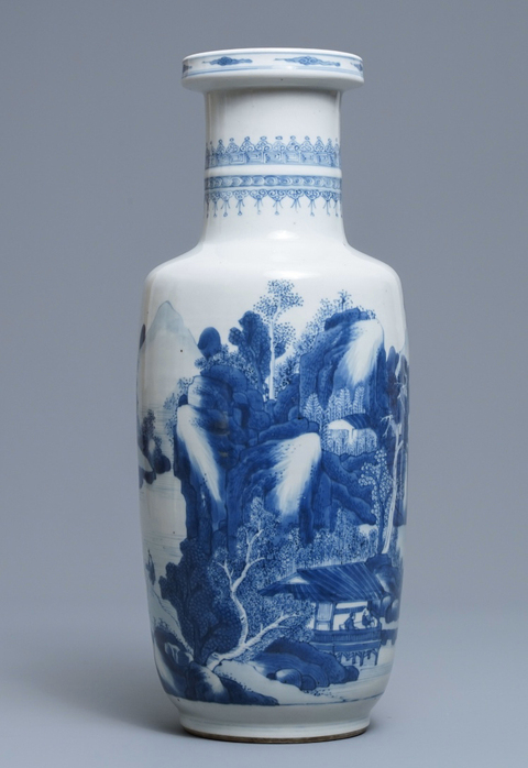 古玩陶瓷康熙青花山水人物紋棒槌瓶拍賣，當前價格13800元