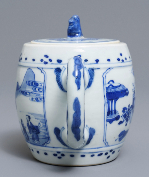 古玩陶瓷康熙青花山水人物壺拍賣，當前價格10000元