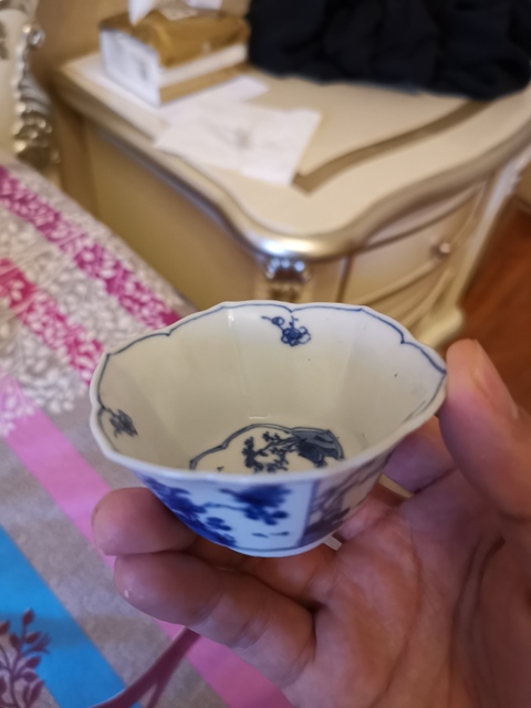 古玩陶瓷清代康熙青花山水盞一套拍賣，當前價格6000元