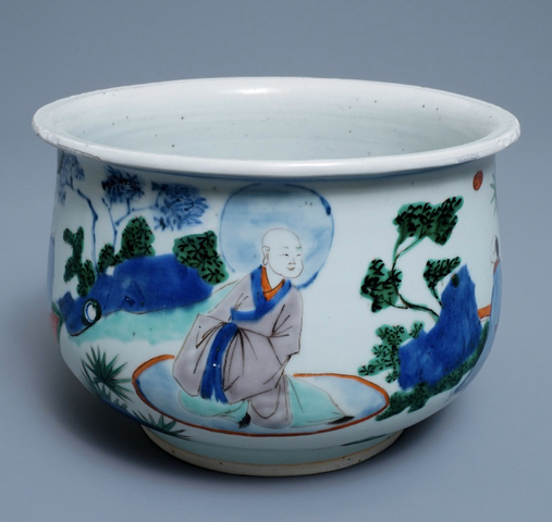 古玩陶瓷清順治 ?青花五彩羅漢圖香爐拍賣，當前價格11000元