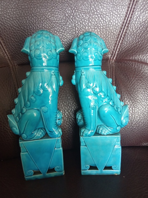 古玩陶瓷解放初期孔雀藍釉獅子拍賣，當前價格280元