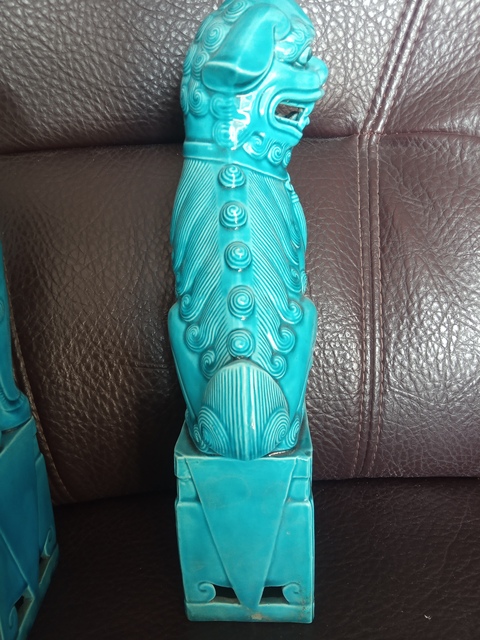 古玩陶瓷解放初期孔雀藍釉獅子拍賣，當前價格280元