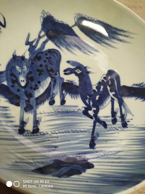 古玩陶瓷青花雙駿圖盤拍賣，當前價格5800元