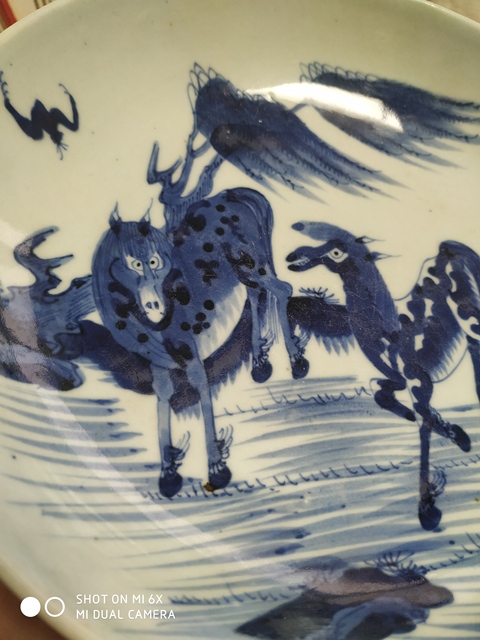 古玩陶瓷青花雙駿圖盤拍賣，當前價格5800元