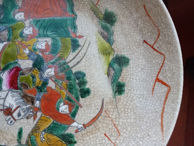 古玩陶瓷哥釉五彩刀馬人物戰(zhàn)將紋七星盤拍賣，當(dāng)前價(jià)格5238元