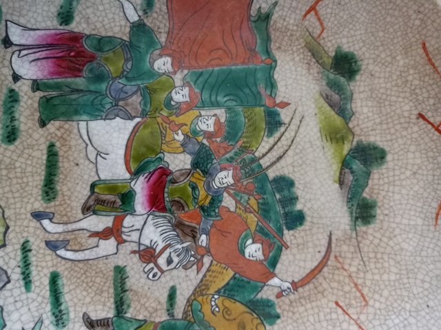 古玩陶瓷哥釉五彩刀馬人物戰(zhàn)將紋七星盤拍賣，當(dāng)前價(jià)格5238元