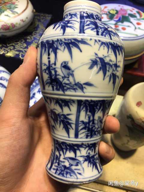 古玩陶瓷玉字款竹雀紋青花梅瓶拍賣，當(dāng)前價(jià)格15000元