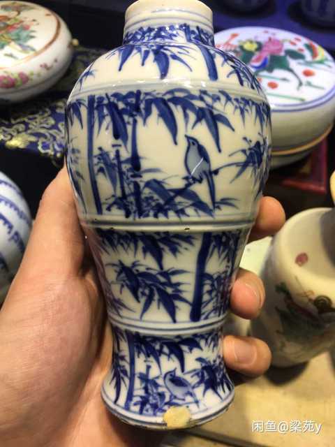 古玩陶瓷玉字款竹雀紋青花梅瓶拍賣，當(dāng)前價(jià)格15000元