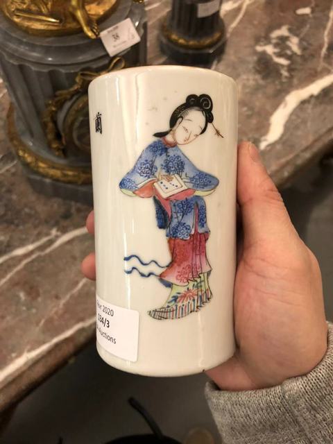 古玩陶瓷粉彩無雙譜筆筒一對(duì)拍賣，當(dāng)前價(jià)格9300元