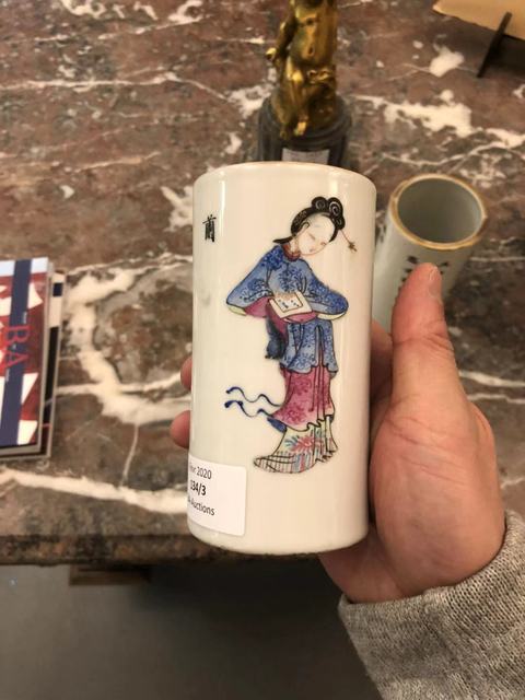 古玩陶瓷粉彩無雙譜筆筒一對(duì)拍賣，當(dāng)前價(jià)格9300元