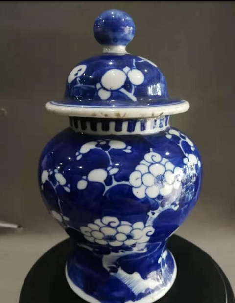 古玩陶瓷清代青花冰梅將軍罐拍賣，當前價格888元