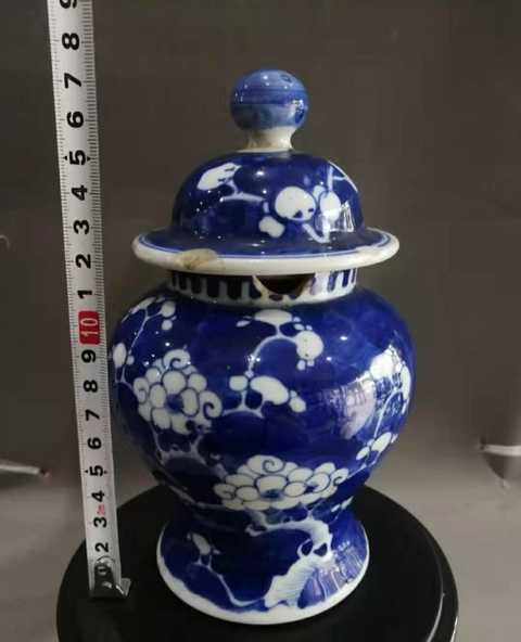 古玩陶瓷清代青花冰梅將軍罐拍賣，當前價格888元
