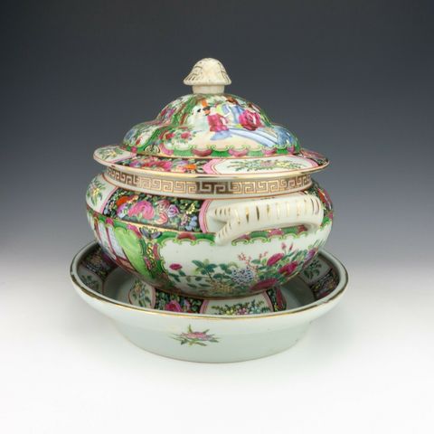 古玩陶瓷廣彩開光人物故事花鳥紋暖鍋拍賣，當前價格16000元