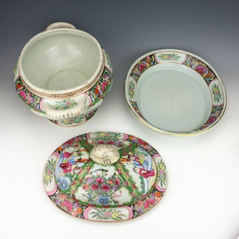 古玩陶瓷廣彩開光人物故事花鳥紋暖鍋拍賣，當前價格16000元