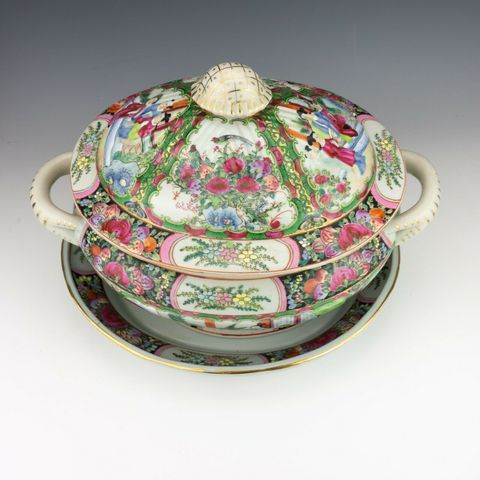 古玩陶瓷廣彩開光人物故事花鳥紋暖鍋拍賣，當前價格16000元