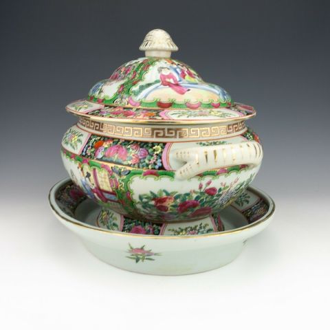 古玩陶瓷廣彩開光人物故事花鳥紋暖鍋拍賣，當前價格16000元