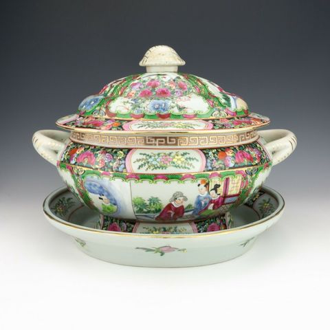 古玩陶瓷廣彩開光人物故事花鳥紋暖鍋拍賣，當前價格16000元