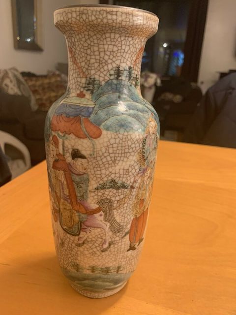 古玩陶瓷哥釉粉彩刀馬人物紋棒槌瓶拍賣，當前價格4000元