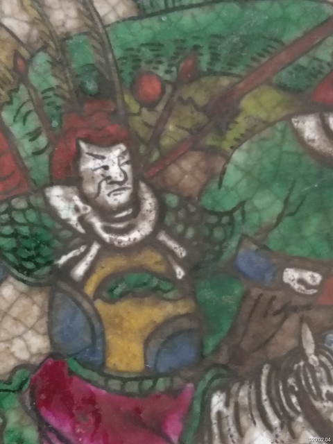 古玩陶瓷哥釉五彩刀馬人物戰將紋盤拍賣，當前價格6000元