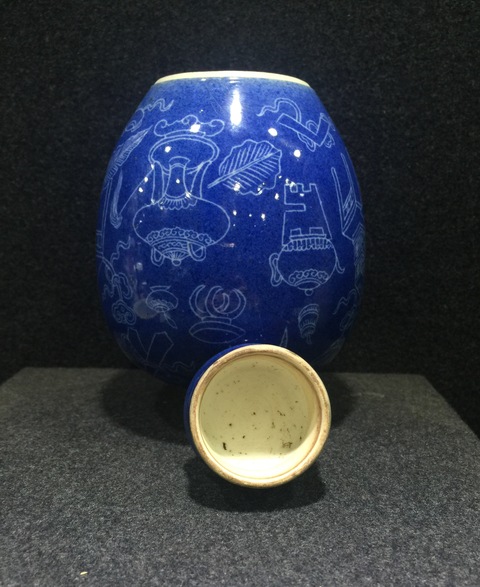 古玩陶瓷祭藍(lán)釉白描罐拍賣，當(dāng)前價(jià)格11000元