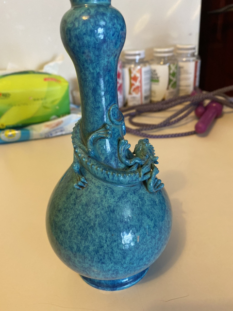 古玩陶瓷爐鈞釉堆塑螭龍紋蒜頭瓶拍賣，當前價格9000元