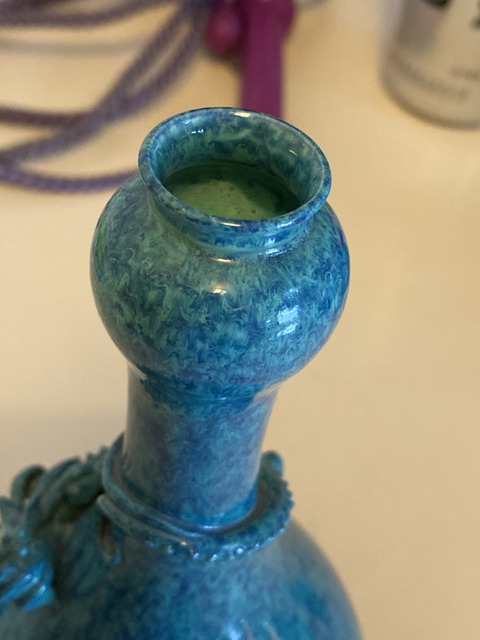 古玩陶瓷爐鈞釉堆塑螭龍紋蒜頭瓶拍賣，當前價格9000元