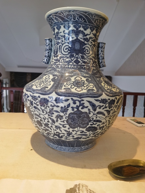 古玩陶瓷光緒青花花卉八寶紋貫耳尊拍賣，當前價格18000元