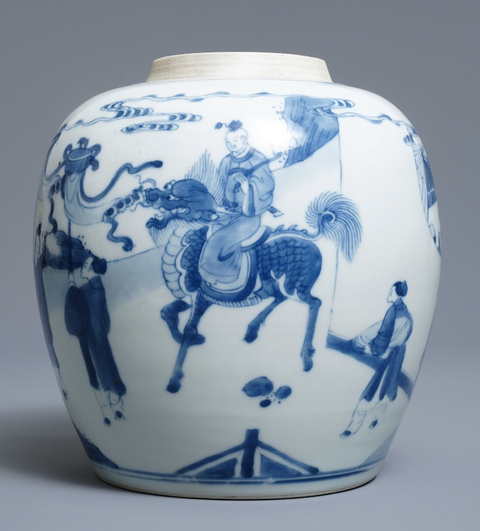 古玩陶瓷麒麟送子青花蓋罐拍賣，當前價格10000元