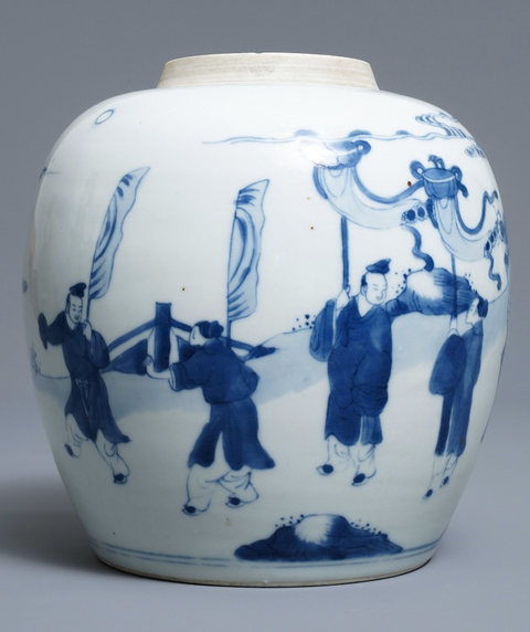 古玩陶瓷麒麟送子青花蓋罐拍賣，當前價格10000元