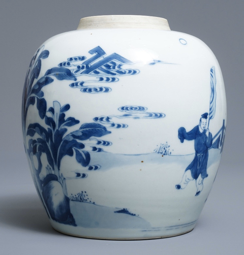 古玩陶瓷麒麟送子青花蓋罐拍賣，當前價格10000元