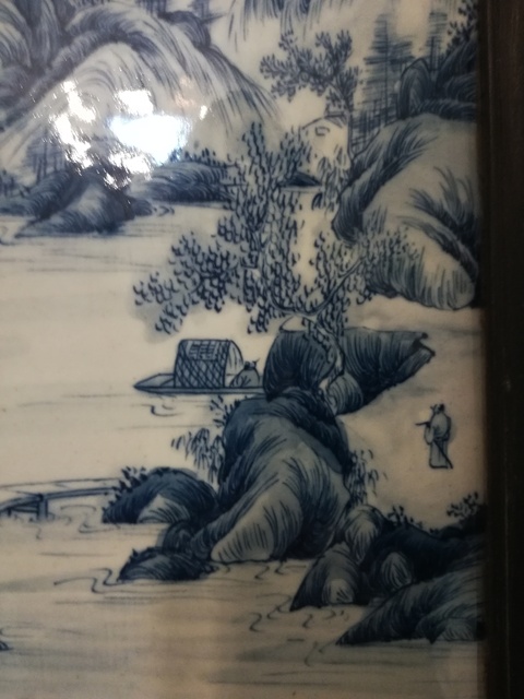 古玩陶瓷青花山水紋瓷板畫(huà)拍賣，當(dāng)前價(jià)格8000元
