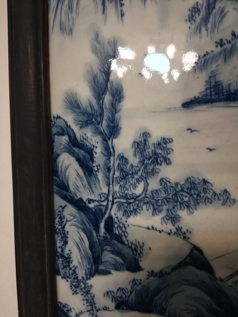 古玩陶瓷青花山水紋瓷板畫(huà)拍賣，當(dāng)前價(jià)格8000元