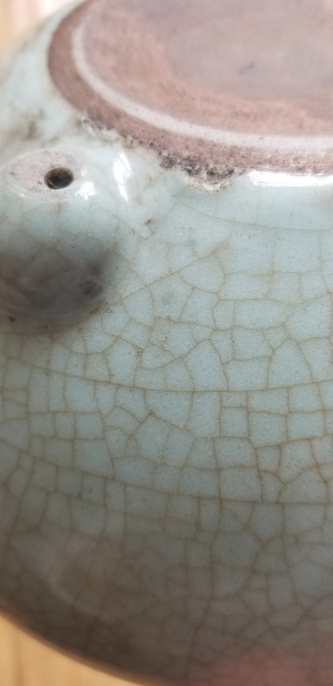 古玩陶瓷清乾隆 ?仿哥釉三乳足爐殘器拍賣，當(dāng)前價格6600元