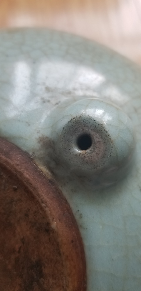 古玩陶瓷清乾隆 ?仿哥釉三乳足爐殘器拍賣，當(dāng)前價格6600元